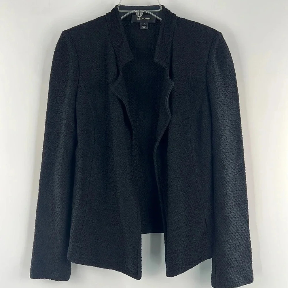 ST. JOHN Black Santana Knit Open Front Jacket/Blazer Size 4 USA